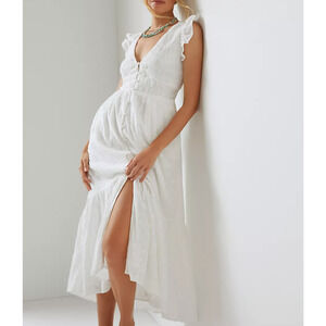 By Anthropologie Peregrine White Eyelet Midi Dress Size XLarge Petite XLP Bride